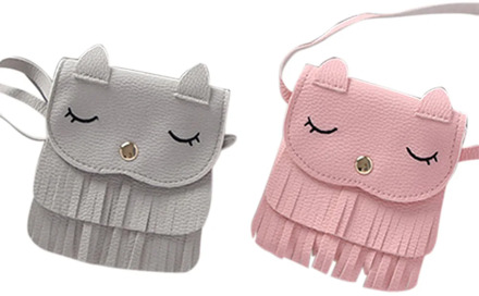 Cute Cat Children Girls Tassel Small Shoulder Messenger Bag Mini Coin Purses PU Leather Handbags Wallet New Design