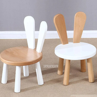 Cute Children Rabbit Back Pine Solid Wood Baby Chair Stool Table Set Kids Nursery School Student Study Kindergarten Furniture