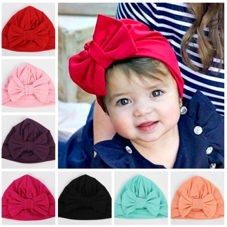 Cute Cotton Blend Hair Bow Knot Kids Baby Infant Turban Hat Big Ear Knot Toddler Beanie Caps Headwraps Birthday Gift Photo Props
