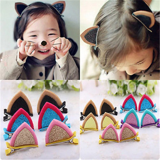 Cute Hair Clips for Girls Glitter Rainbow Felt Fabric Lovely Hairpins Cat Ears Barrettes Kids Hair Accessories W3