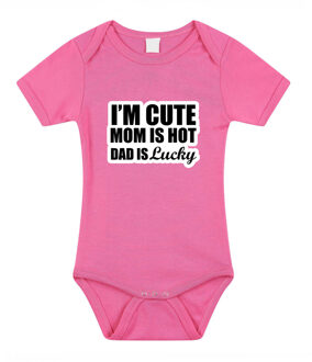 Cute hot lucky kraamcadeau rompertje roze meisjes 80 (9-12 maanden)