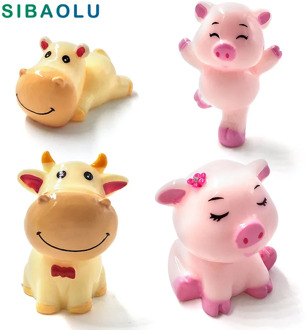 Cute Pig Cow Family Resin Craft Animal Model figurine home decor miniature fairy garden decoration accessories micro landscape