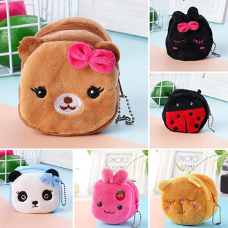 Cute Plush Toy Stuffed Small Bag Toys Panda Dog Rabbit Bear Animal Small Coin Purse Zipper Money Wallet Kids Birthday Gift
