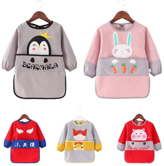 Cute Rabbit Baby Summer Waterproof Long Sleeve Apron Feeding Bib Painting Smock Waterproof easy to clean not easy to stain oil