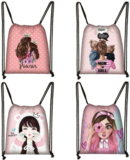 Cute Super Mama Print Drawstring Bag Women Storage Bag for Travelling Princess Girls Shopping Bags Ladies Casual Backpack