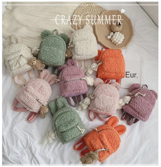 Cute Toddler Children Girls Fleece Cartoon Backpack School bag Shoulder Bag Rucksack (Bear Doll Not Included/1PC Randomly)