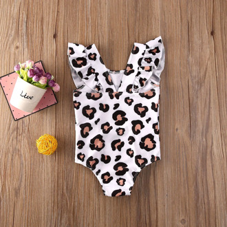 cute toddler girl ruffle leopard paw print swimwear one piece kids swimsuit swim beach suit for children girl