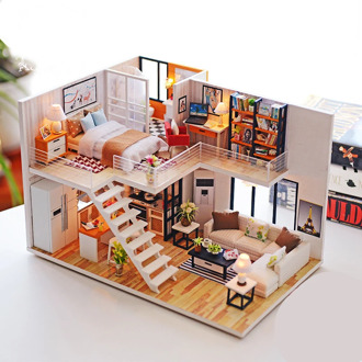 CUTEBEE DIY Doll House Wooden Doll Houses Miniature Dollhouse Furniture Kit with LED Toys for Children Christmas Birthday Gift