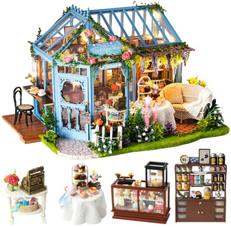 Cutebee DIY House Miniature with Furniture LED Music Dust Cover Model Building Blocks Toys for Children Casa De Boneca A68