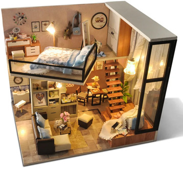 Cutebee DIY House Wooden Doll Houses Miniature Dollhouse Furniture Kit with LED Toys for children Christmas Gift TD16