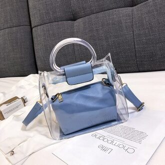 Cvvo Glmc Luxe Handtas 2Pc Jelly Transparante Schouder Tas Vrouwen Draagbare Crossobdy Tassen Blauw