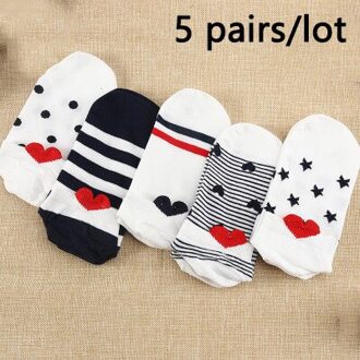 Cxzd 5Pairs Vrouwen Katoenen Sokken Roze Leuke Kat Sokjes Korte Sokken Casual Animal Oor Rood Hart gril Sokken 35-40