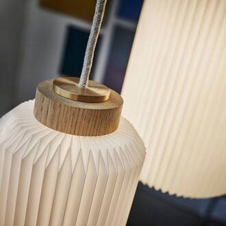 Cylinder hanglamp, eiken licht, Ø 14cm hout licht, wit, messing