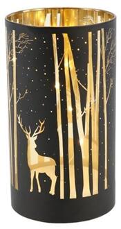 Cylinder Lantaarn Magical Forest LED 3xAA Ø9xh12cm Zwart/goud