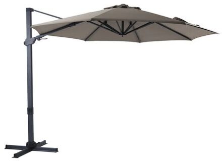 Cyrus Premium Zweefparasol Rond Ø 300 cm in Antraciet / Taupe Ronde Parasol voor tuin met Aluminium Frame Beige