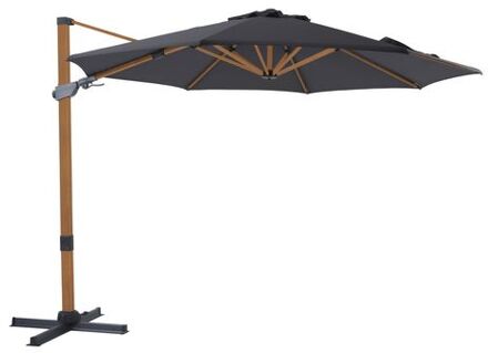 Cyrus Premium Zweefparasol Rond Ø 300 cm in Hout Look / Grijs Ronde Parasol voor tuin met Aluminium Frame