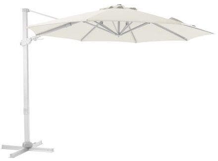 Cyrus Premium Zweefparasol Rond Ø 300 cm in Wit / Beige Ronde Parasol voor tuin met Aluminium Frame Bruin