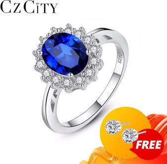 CZCITY Princess Diana William Kate Sapphire Emerald Ruby Gemstone Rings for Women Wedding Engagement Jewelry 925 Sterling Silver