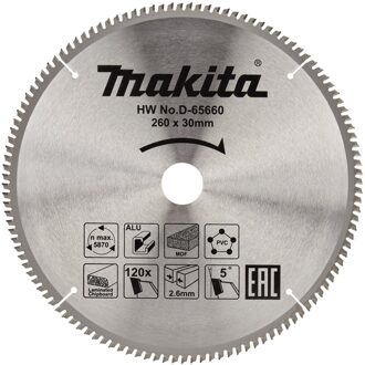 D-65660 Afkortzaagblad | div. materialen | 260x30x2,6 | 120T | 5g - D-65660
