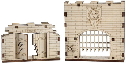 D&D Dungeon Door & Portcullis Gate Miniatures (Set of 2) Wooden Laser Cut Open and Closed Fantasy Terrain 28mm Scale