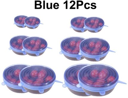 D2 6/12 Pcs Voedsel Siliconen Cover Cap Universal Siliconen Deksels Kookgerei Kom Herbruikbare Stretch Deksels Voedsel Wrap Kom Keuken Stoppers 12 stk blauw