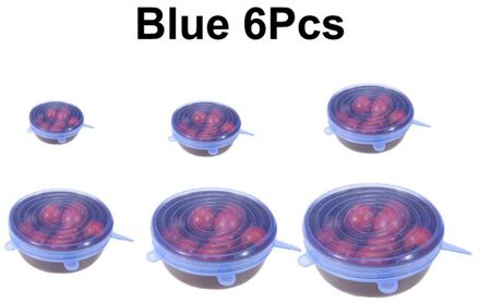 D2 6/12 Pcs Voedsel Siliconen Cover Cap Universal Siliconen Deksels Kookgerei Kom Herbruikbare Stretch Deksels Voedsel Wrap Kom Keuken Stoppers 6 stk blauw