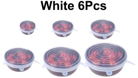 D2 6/12 Pcs Voedsel Siliconen Cover Cap Universal Siliconen Deksels Kookgerei Kom Herbruikbare Stretch Deksels Voedsel Wrap Kom Keuken Stoppers 6 stk wit