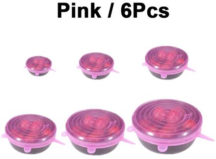 D2 6/12 Pcs Voedsel Siliconen Cover Cap Universal Siliconen Deksels Kookgerei Kom Herbruikbare Stretch Deksels Voedsel Wrap Kom Keuken Stoppers 6stk roze