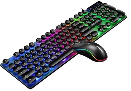 D290 Keyboard and Mouse Combo with Wired 104 Keys Backlight Punk Keyboard Wired Colorful 3D Mouse for Laptop/PC Black