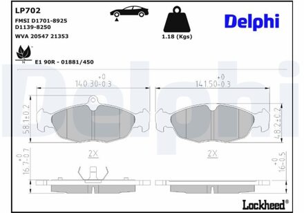 Daewoo Remblokkenset, schijfrem LP702