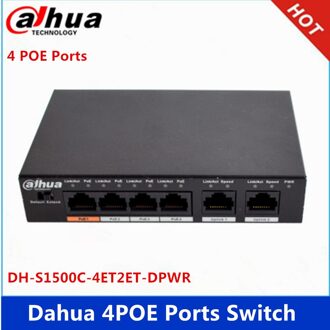 Dahua 4ch PoE Switch DH-S1500C-4ET2ET-DPWR 4CH Ethernet Switch met 250m Power Transit Afstand Ondersteuning PoE PoE + & Hi -PoE Protocol eu stekker