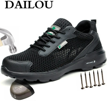 DAILOU Lightweight Steel Toe Safety Working Shoes Summer Ultra-light Soft Bottom Steel Toe Anti-smashing Sneakers Big Size 48
