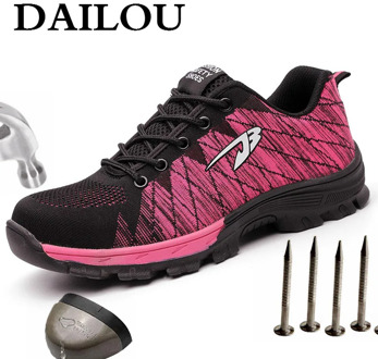 DAILOU Men Indestructible Steel Toe Shoes Ultra-light soft bottom New Design All Season Men and Women Mesh Sneakers Big Size 48