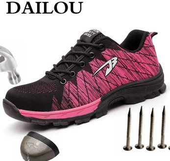 DAILOU Men Indestructible Steel Toe Shoes Ultra-light soft bottom New Design All Season Men and Women Mesh Sneakers Big Size 48