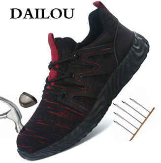 DAILOU Men's Outdoor Steel Toe Protective Anti Smashing Work Shoes All Season Big Size Deodorant Breathable Mesh Casual 48Size