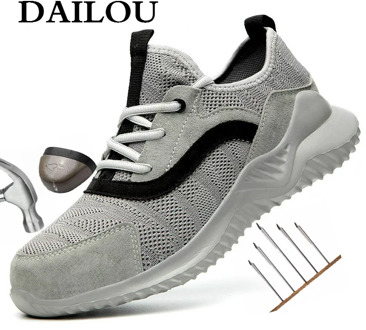 DAILOU Men Safety Shoes Boots Breathable Work Shoes Puncture-Proof Steel Toe Anti-smashing Lightweight Breathable Anti-static