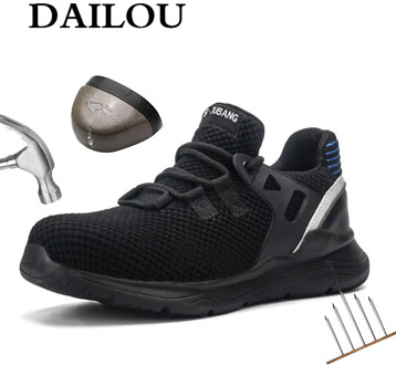 DAILOU Men Safety Shoes with Indestructible Shoe Work Boots with Steel Toe Waterproof Breathable Sneakers Work Shoes