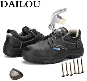 DAILOU Men Safety Steel Toe Shoes Toe Cap Anti-smashing Indestructible Protective Shoes Genuine Leather New Shoes Dropshipping