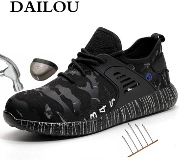 DAILOU Men Safety Work Shoes Boots Male Construction Work Shoes Steel Toe Indestructible Safety Work Boots Sneakers
