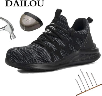 DAILOU Men Work Safety Shoes Breathable Steel Toe Working Boots Male Anti-smashing Construction Safety Shoes Sneakers Plus Size