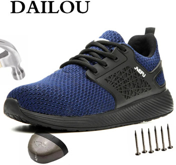 DAILOU Outdoor Men and Women Safety Boots Men Breathable Shoes Non-slip Deodorant Grid Steel Mid Sole Working Shoes Big Size 48
