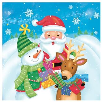 Daisy kerst thema servetten - 20x- 33 cm -  kerstman, sneeuwpop, rendier - Feestservetten Multikleur