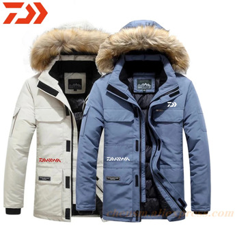 Daiwa -30 Degree Winter Down Parkas Fishing Jacket Thicken Warm White Duck Down Parkas Coat Hooded Windproof Men Snow Overcoat