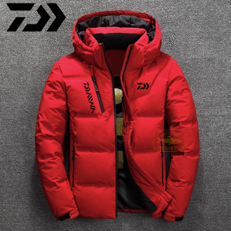 Daiwa White Duck Down Fishing Jacket Warm Hooded Thick Puffer Jacket Coat Keep Warm Thermal Winter Daiwa Fishing Clothes
