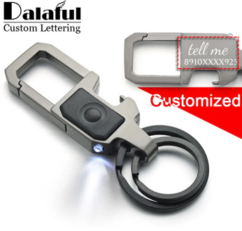 Dalaful Custom Lettering Keychain LED Lights Lamp Beer Opener Bottle Engrave Name Customized Logo Key Chain Ring Men Car K378