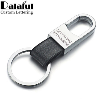 Dalaful Custom Lettering Keyring Keychain Genuine Leather Men's Simple Key chains Holder Keyfob For Car Accessories Gift K212