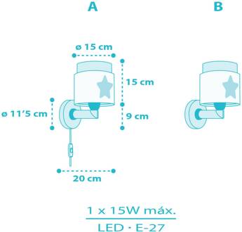 Dalber Baby Dreams wandlamp met stekker, blauw helderblauw, wit