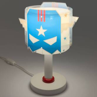 Dalber Kindertafellamp Blue Hero, G4, Ø 15 cm wit, blauw