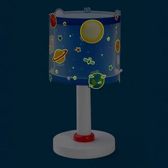 Dalber Kindertafellamp Planets, G4, Ø 15 cm wit, blauw
