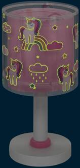 Dalber Kindertafellamp Unicorns, G4, Ø 15 cm wit, roze